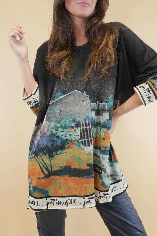 Roscoe Lurex Relaxed Knit Top Tuscan Black  /13=